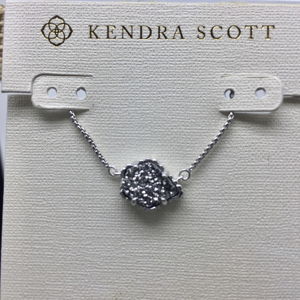 Kendra Scott Tess Platinum Drusy Necklace Silver Tone